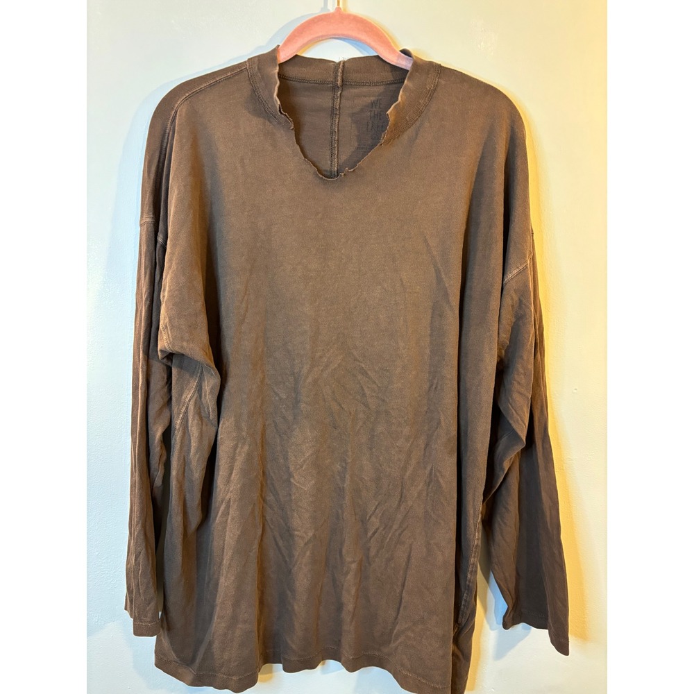 We The Free People Brown Long Sleeve T Shirt S Oversized Split Collar